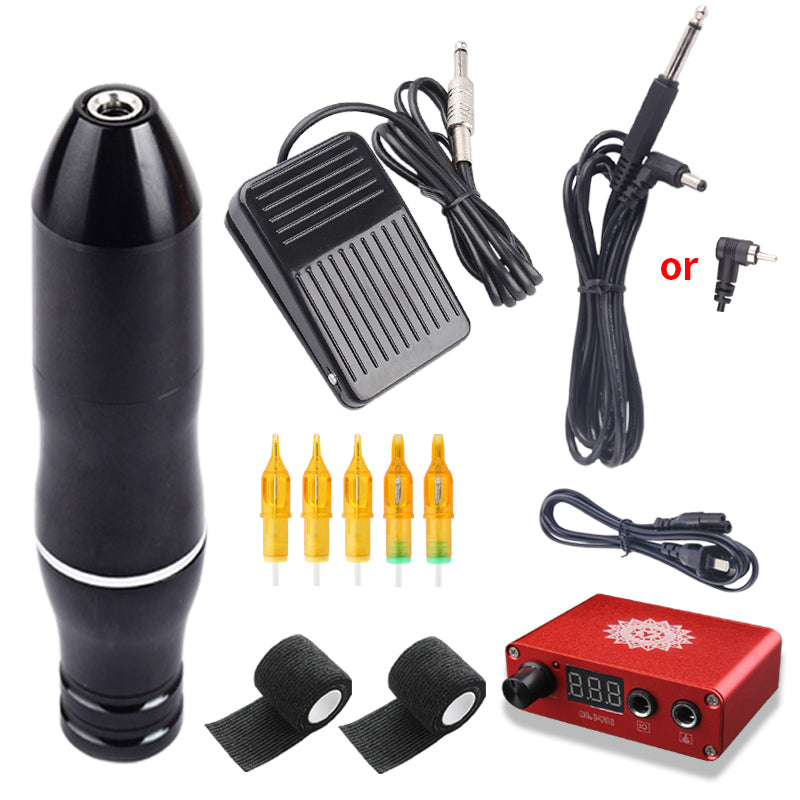 KingKong Pen Tattoo Machine Kit Rotary Tattoo Machine 20PCS Cartridge Needles With DC Cord and Digital Power Supply For Tattoo Artists (RED)