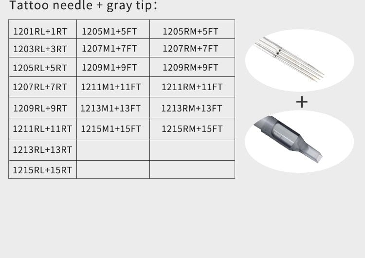 Professional Tattoo Needle RL (RL+RT) Tattoo Needles and Gray Tips Mixed 40PCS- & Disposable Plastic Tattoo Tips RT With Box