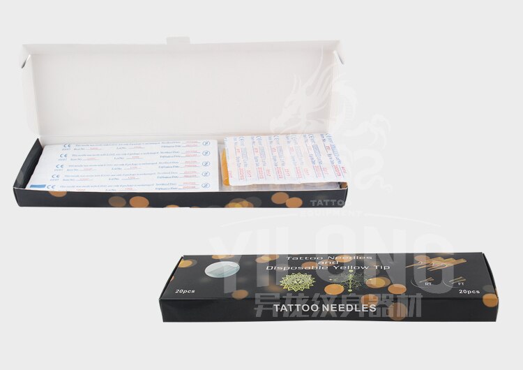 Disposable Plastic Tattoo Tips FT With Box (M1+FT) Tattoo Needles and Yellow Tips Mixed 40PCS- Professional Tattoo Needle M1