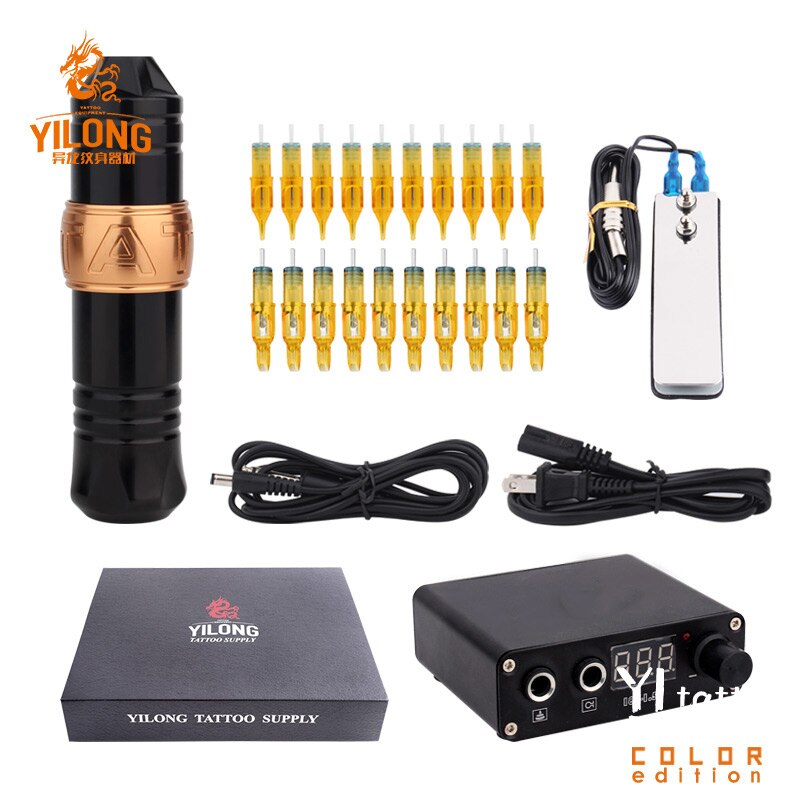 Professional Rotary Pen Tattoo Kit 20pcs Tattoo Neddles LCD Mini Power Equipment Supplies