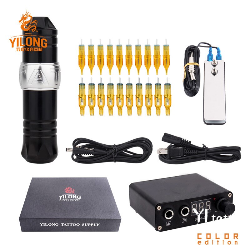 Professional Rotary Pen Tattoo Kit 20pcs Tattoo Neddles LCD Mini Power Equipment Supplies