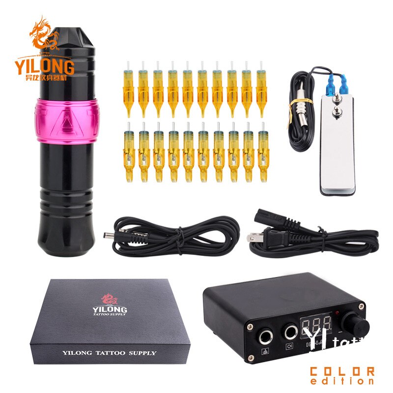 Professional Rotary Pen Tattoo Kit 20pcs Tattoo Neddles LCD Mini Power Equipment Supplies