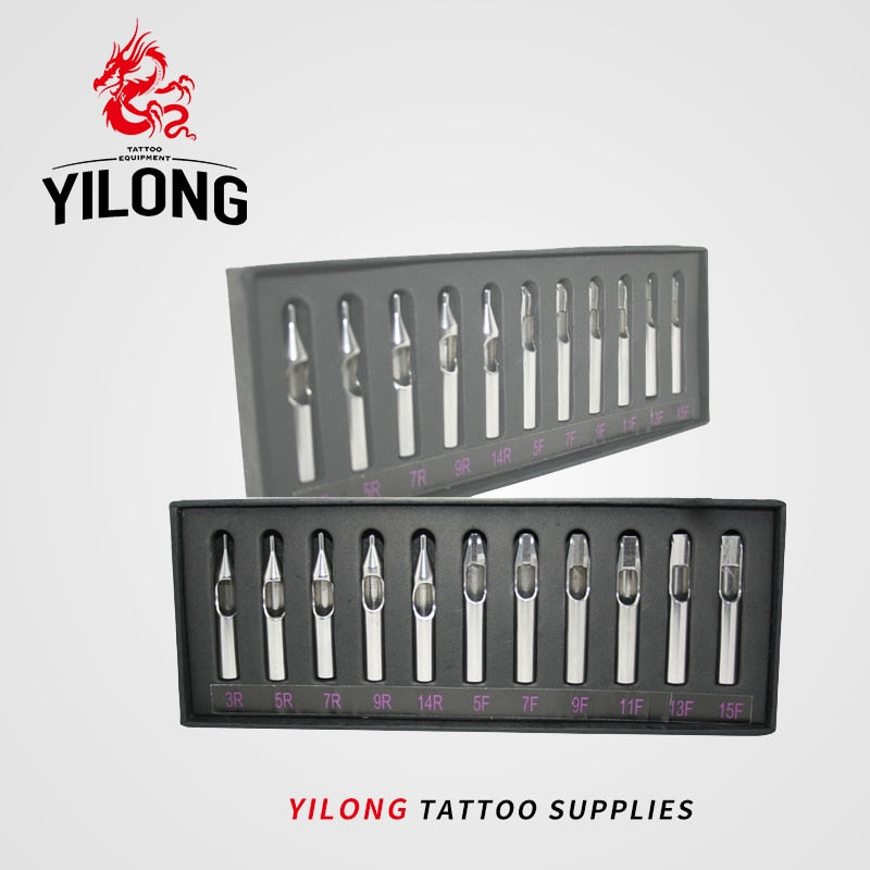 YILONG Free Shipping Tattoo & Body Art New Disposable Sterile 11pcs/lot Stainless Steel Tattoo Machine Tips Nozzle