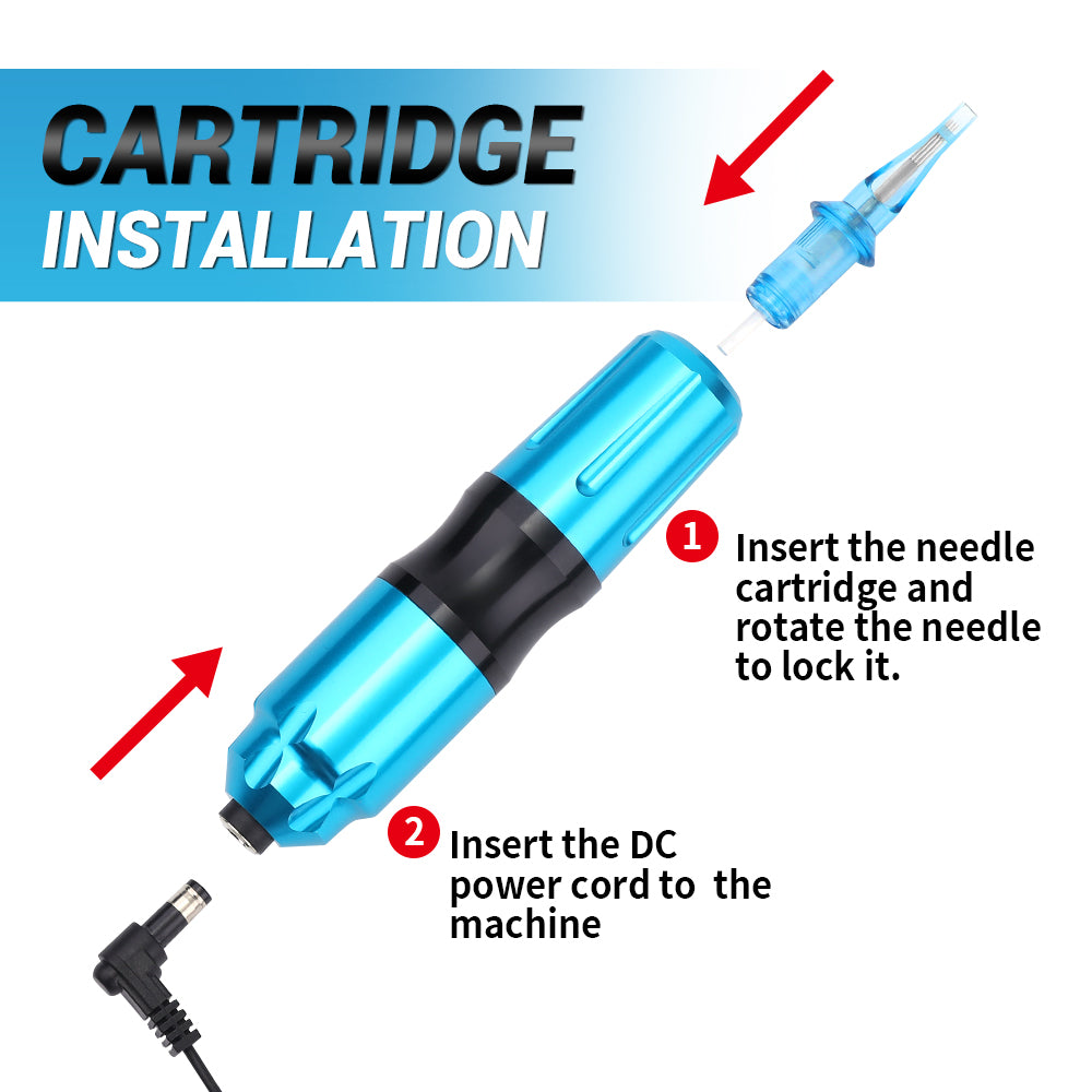 Rotary Tattoo Machine & Ink Cap for Beginners (Blue)