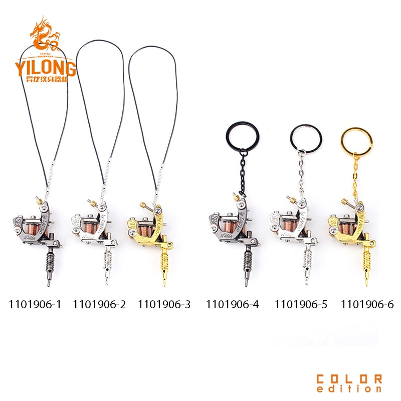 Alloy Mini Tattoo Machine Pendant with Real Coil Necklace Tattoo Supply Keychain Key Holder Pendant Ornament Gift Craft Necklace