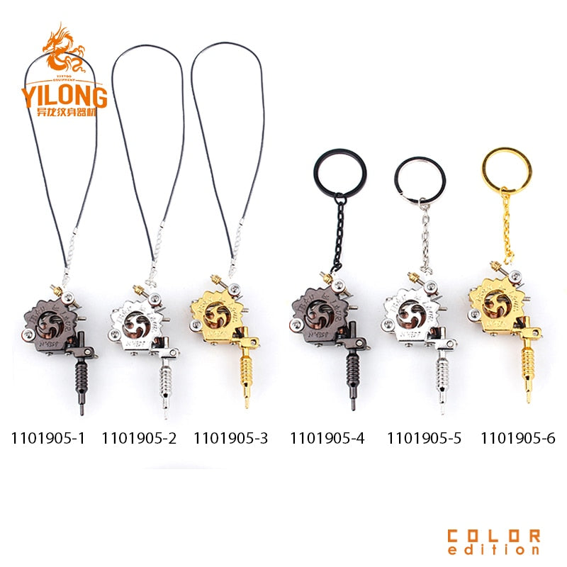 Alloy Mini Tattoo Machine Pendant with Real Coil Necklace Tattoo Supply Keychain Key Holder Pendant Ornament Gift Craft Necklace