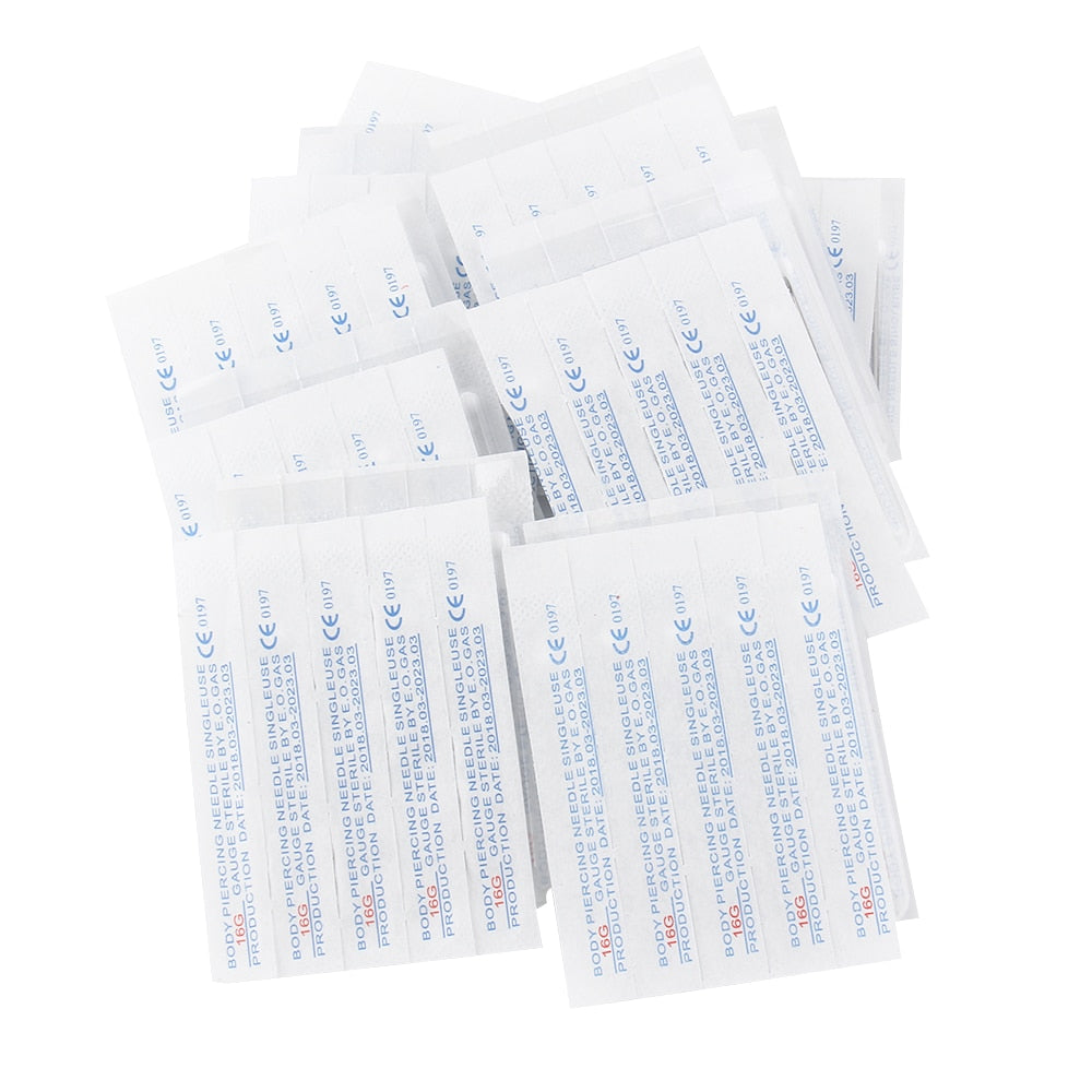 100PCS body Piercing Needles Mixed 8G 9G 12G 13G 14G 15G 16G 17G 18G 20G Sterile Disposable Body Piercing Needles