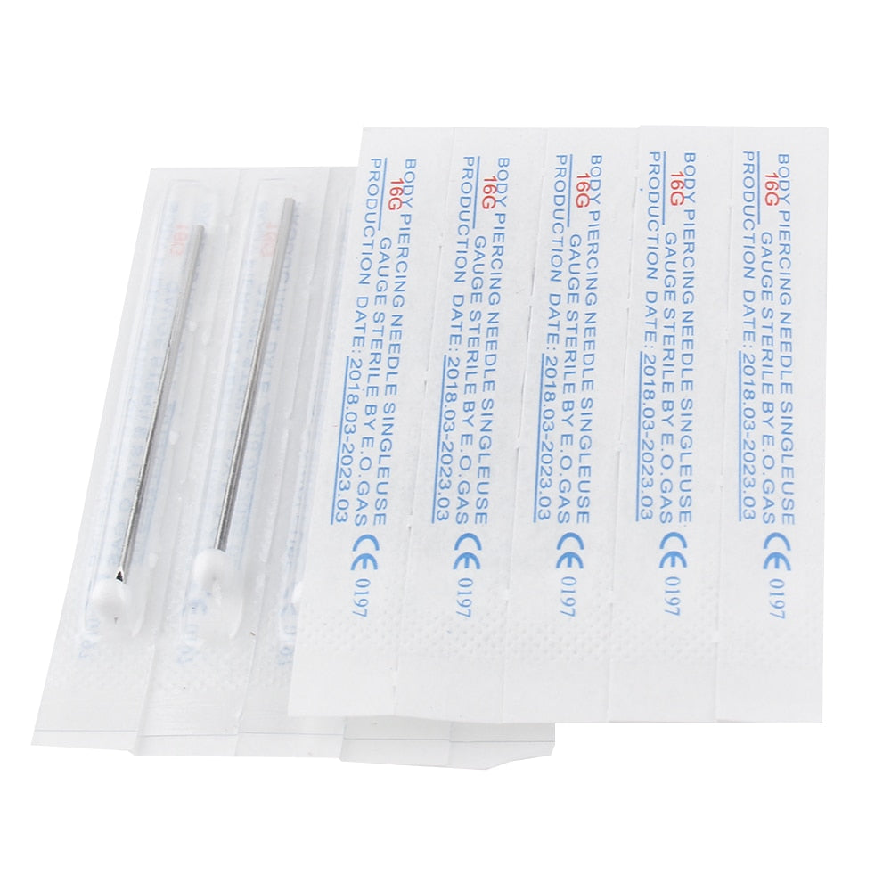 100PCS body Piercing Needles Mixed 8G 9G 12G 13G 14G 15G 16G 17G 18G 20G Sterile Disposable Body Piercing Needles