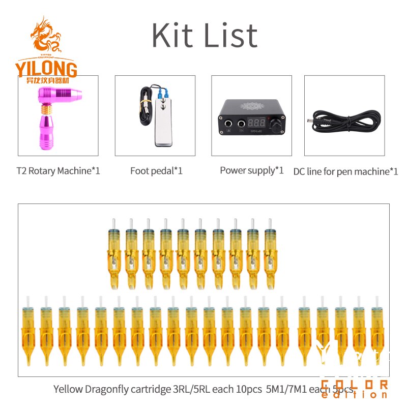 Professional Rotary T Pen Tattoo Kit LCD Mini Power With 30pcs Needle Cartrige Equipment Supplies