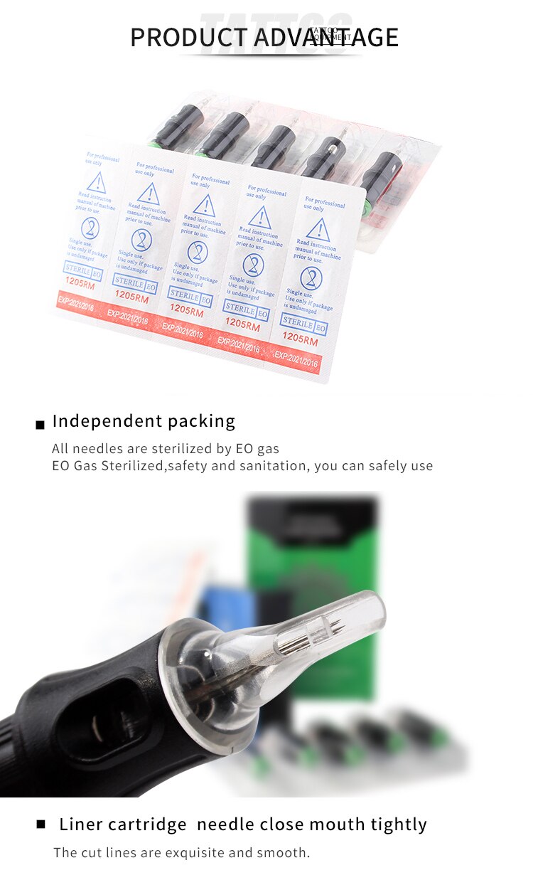 10pcs RM  Disposable Tattoo Cartridge Needles Sterilized Charmant Permanent Makeup Machine Gun Tattoo Pen Accessories