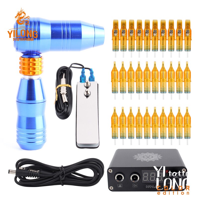 Professional Rotary T Pen Tattoo Kit LCD Mini Power With 30pcs Needle Cartrige Equipment Supplies