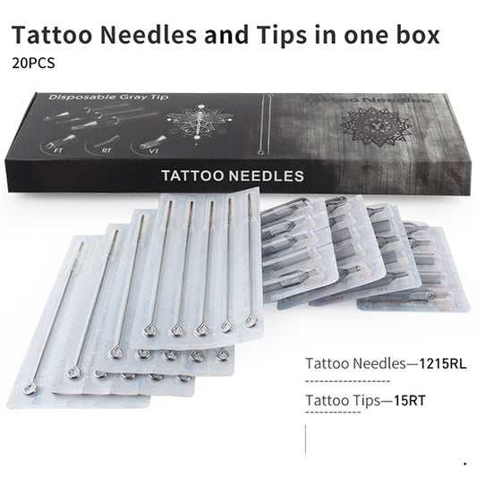 Professional Tattoo Needle RL  (RL+RT) Tattoo Needles and Gray Tips Mixed 40PCS- & Disposable Plastic Tattoo Tips RT With Box