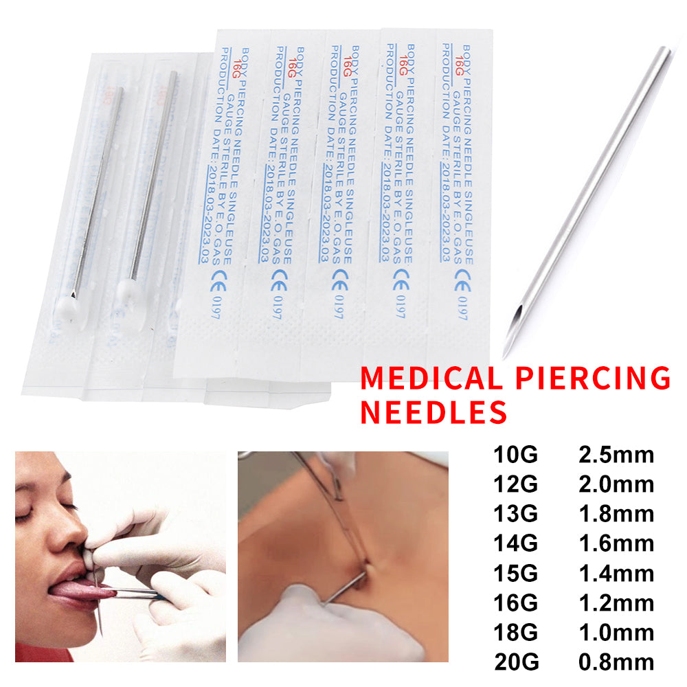 YILONG 100PC 10/12/13/14/15/16/18/20G Piercing Needles Sterile Disposable Body Piercing Needles 10G For Ear Nose Navel Nipple Free Shipping
