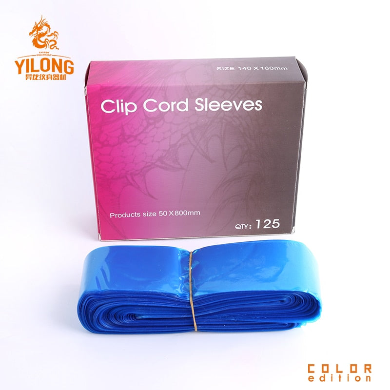 YILONG 125Pcs Blue Tattoo Clip Cord Sleeves Bags Disposable Supplies Covers Bags For Tattoo Machine Tattoo Accessories Permanent