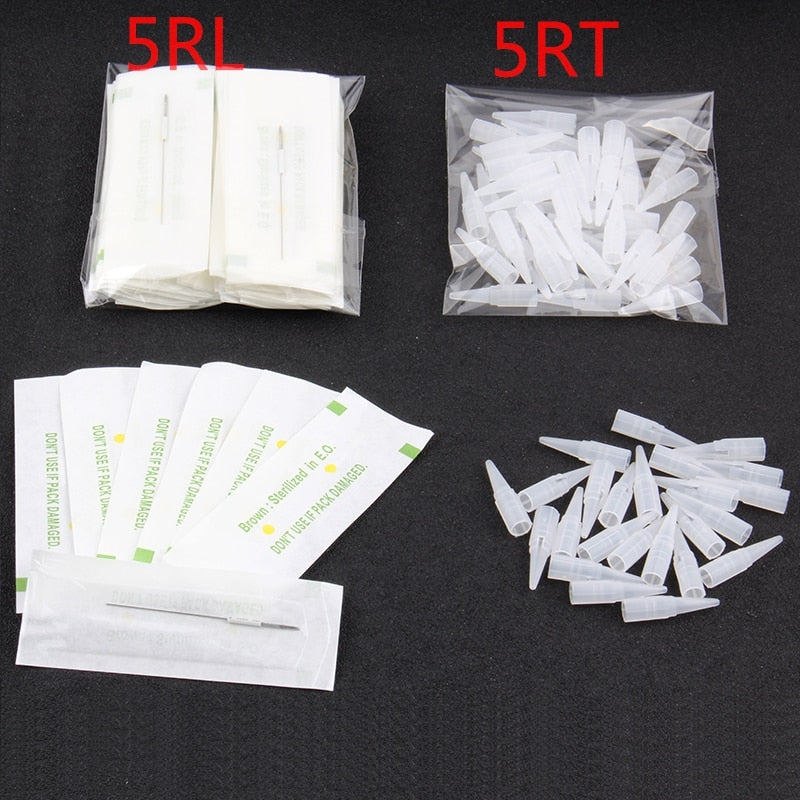 YILONG 5RL+5RT (Needles +Tips Each 50pcs ) Professional Permanent Makeup Machine Needles Caps For Eyebrow Lips