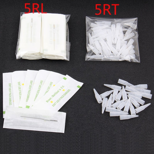 YILONG 5RL+5RT (Needles +Tips Each 50pcs ) Professional Permanent Makeup Machine Needles Caps For Eyebrow Lips