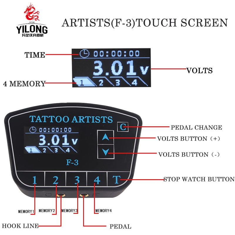 YILONG Digital Tattoo Power Supply High Quality Tattoo Power Supply LCD Display With Plug cord to line tattoos gun free shipping